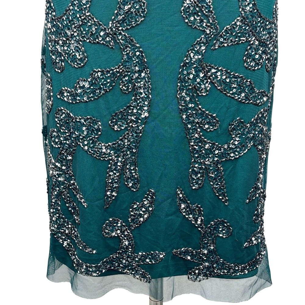 Adrianna Papell Sheath Dress Emerald Green Beaded Sequin Art Deco Women 4 - Picture 10 of 16